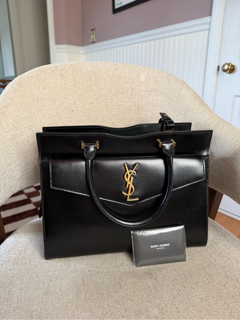 Saint Laurent Uptown Medium Tote Black Leather 4-in-1 Bag + YSL Clutch